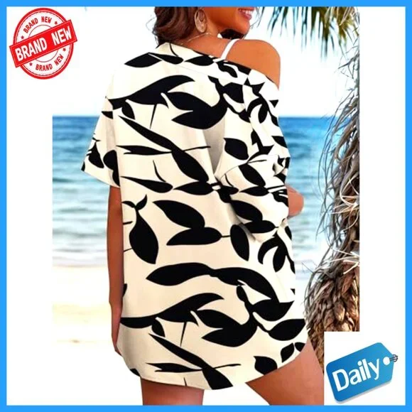 Tropical Print Kimono Set Lightweight Blouse Shorts Summer Beach Coverup - Picture 4 of 7